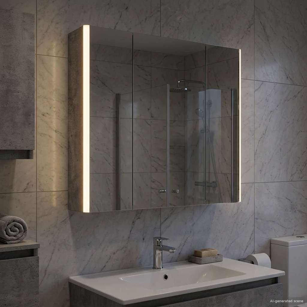 Badezimmerspiegelschrank Beton Grau 63,5 x 15,5 x 60,5 cm