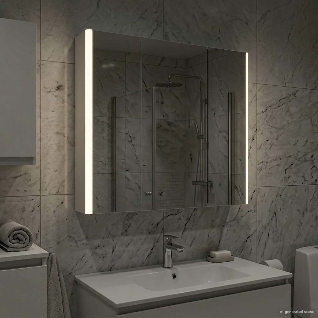 Badezimmerspiegelschrank Weiß 73,5 x 15,5 x 70 cm Holzwerkstoff