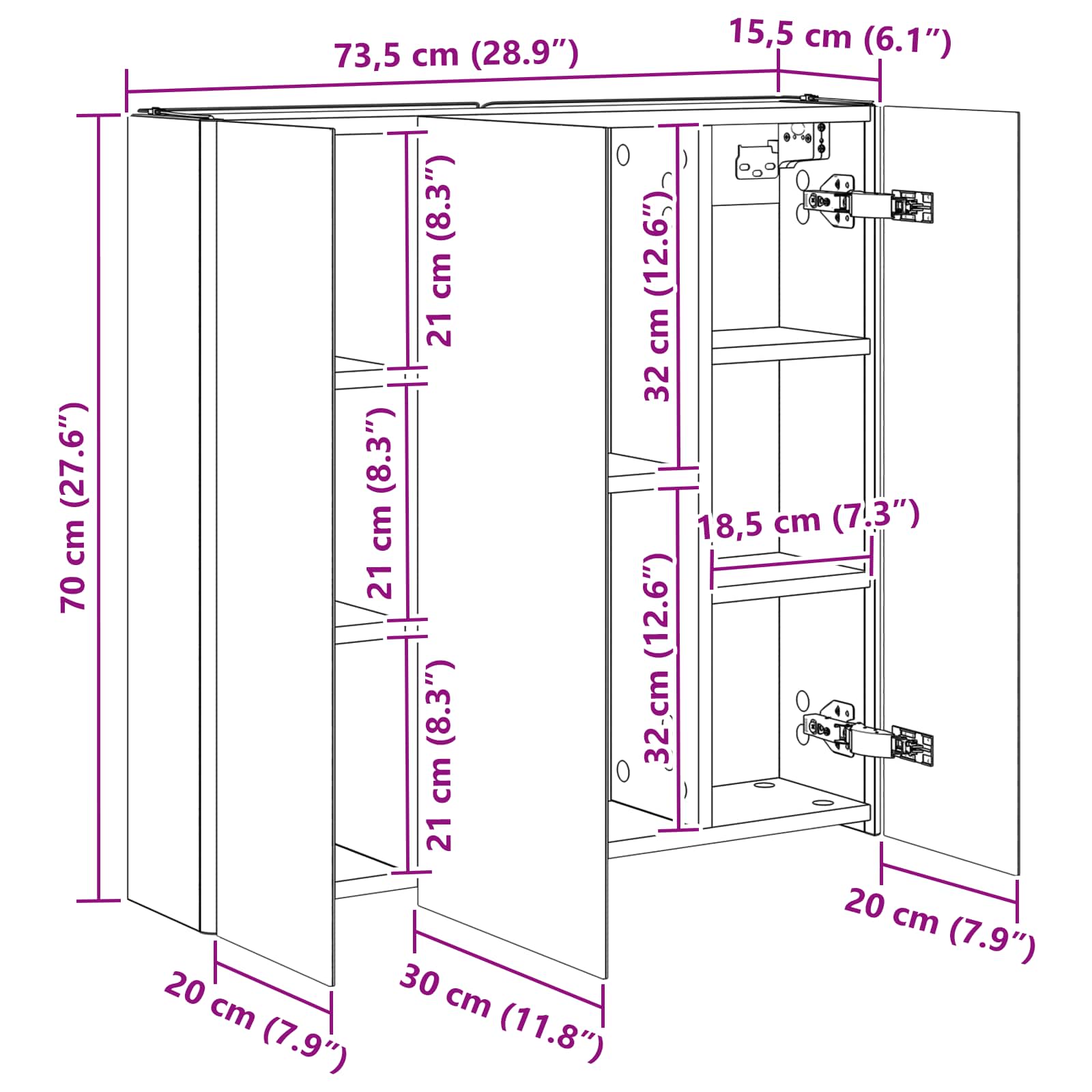 Badezimmerspiegelschrank Sonoma-Eiche 73,5 x 15,5 x 70 cm