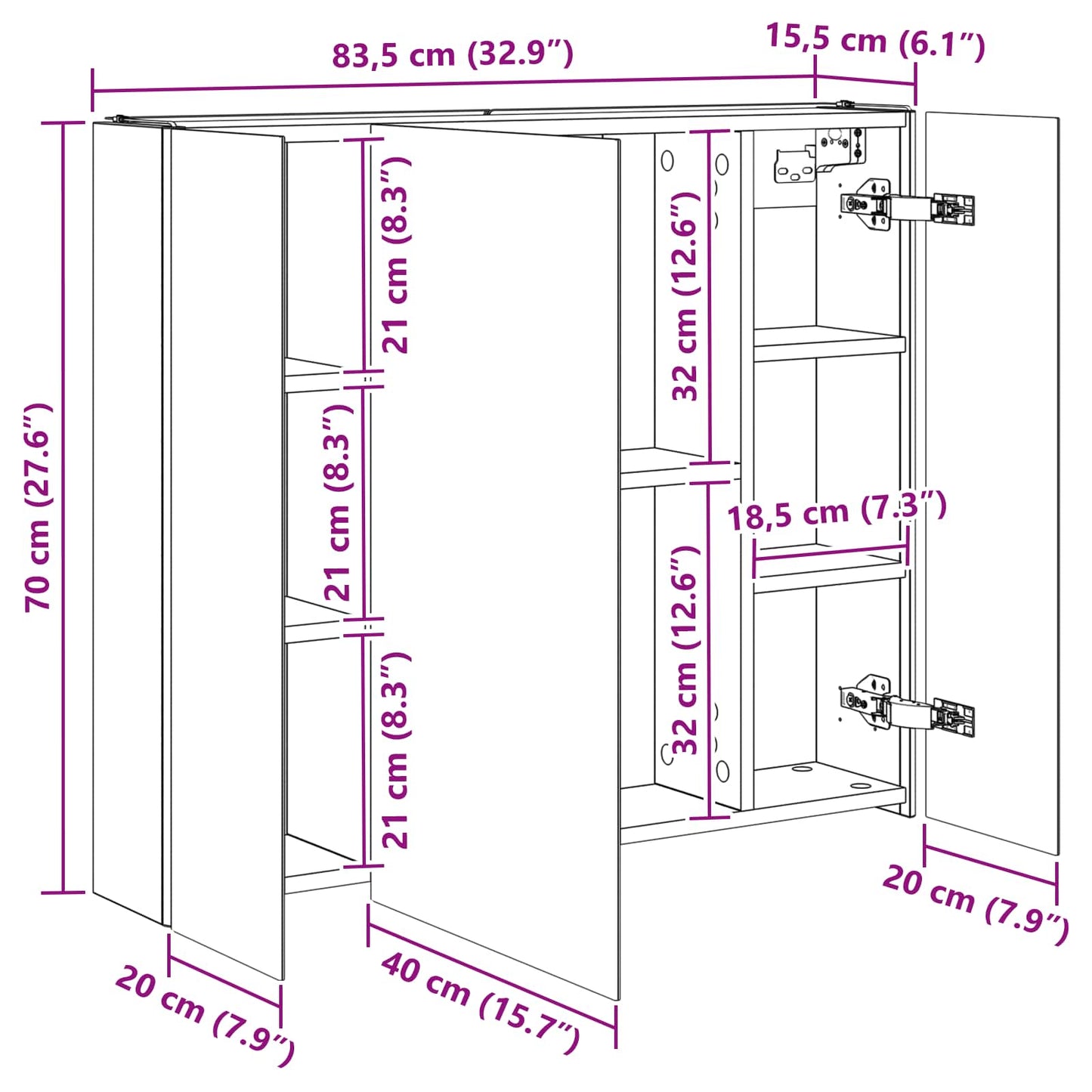 Badezimmerspiegelschrank Graues Sonoma 83,5 x 15,5 x 70 cm