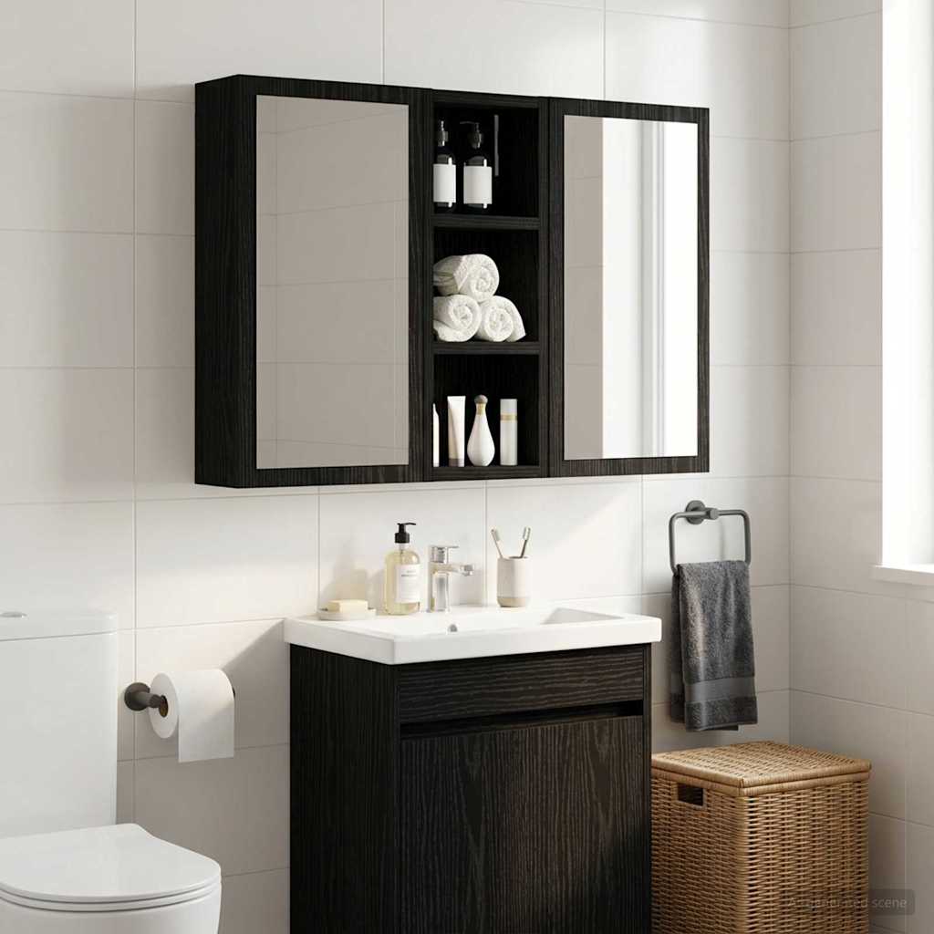 Badezimmer-Wandschrank Schwarz Eichen-Optik 20 x 10 x 50 cm
