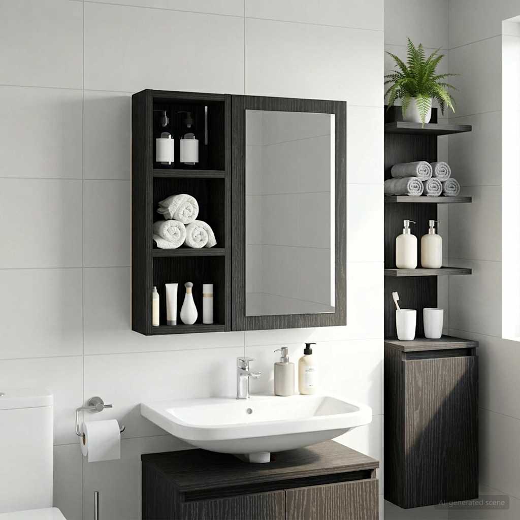 Badezimmer-Wandschrank Schwarz Eichen-Optik 20 x 10 x 50 cm