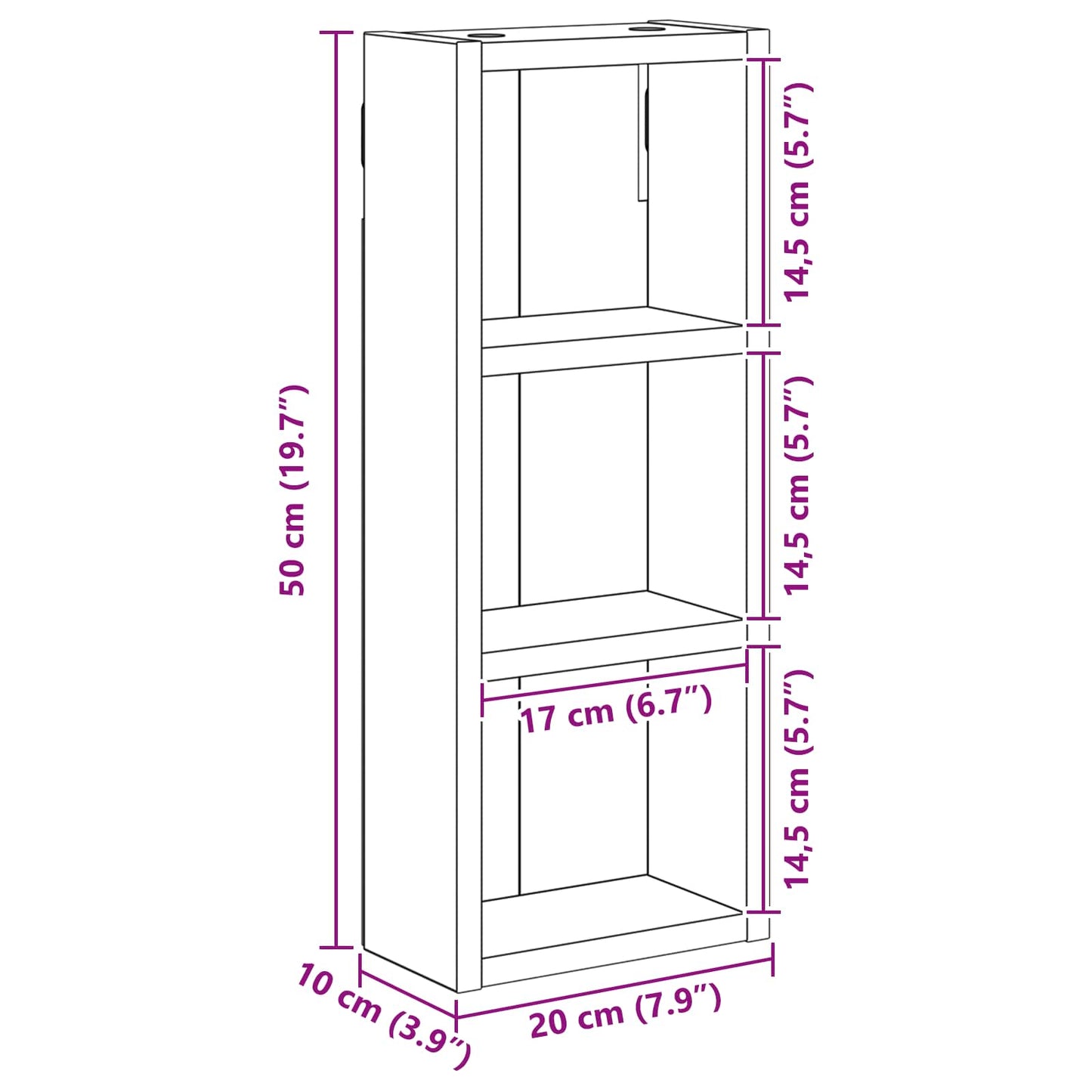 Badezimmer-Wandschrank Schwarz Eichen-Optik 20 x 10 x 50 cm