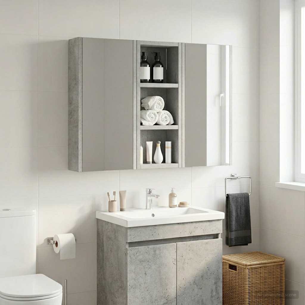 Badezimmer-Wandschrank Betongrau 20 x 10 x 50 cm Holzwerkstoff