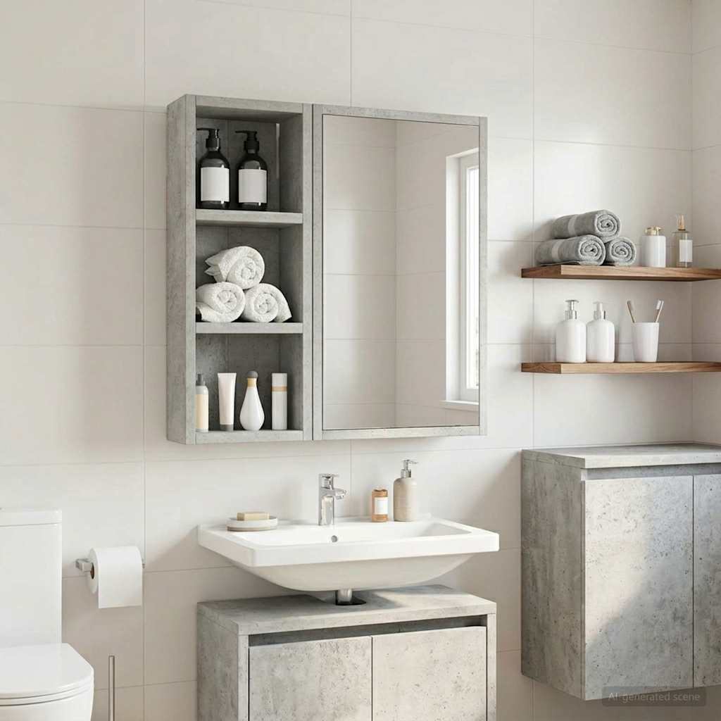Badezimmer-Wandschrank Betongrau 20 x 10 x 50 cm Holzwerkstoff