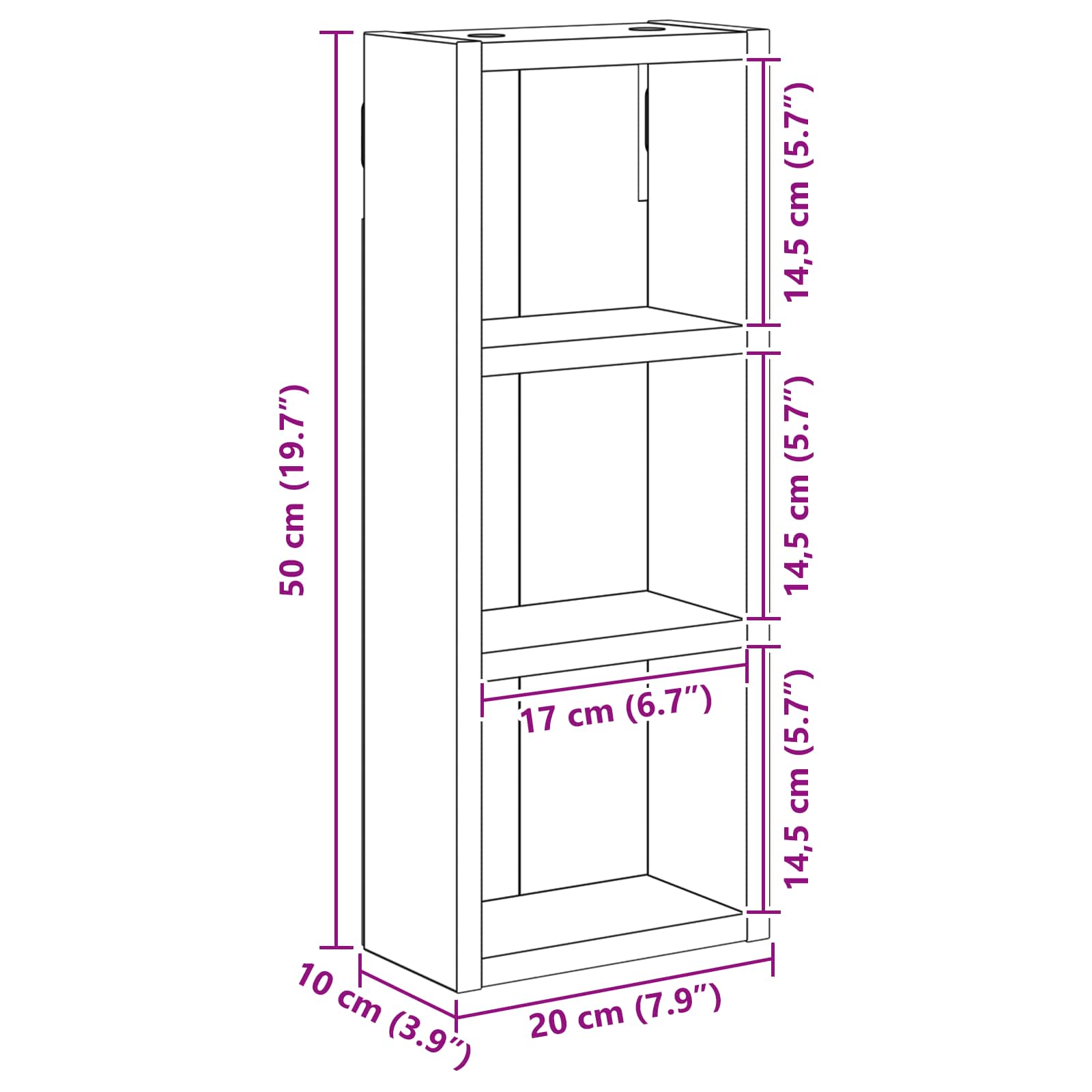 Badezimmer-Wandschrank Kunsthandwerk Eiche 20 x 10 x 50 cm