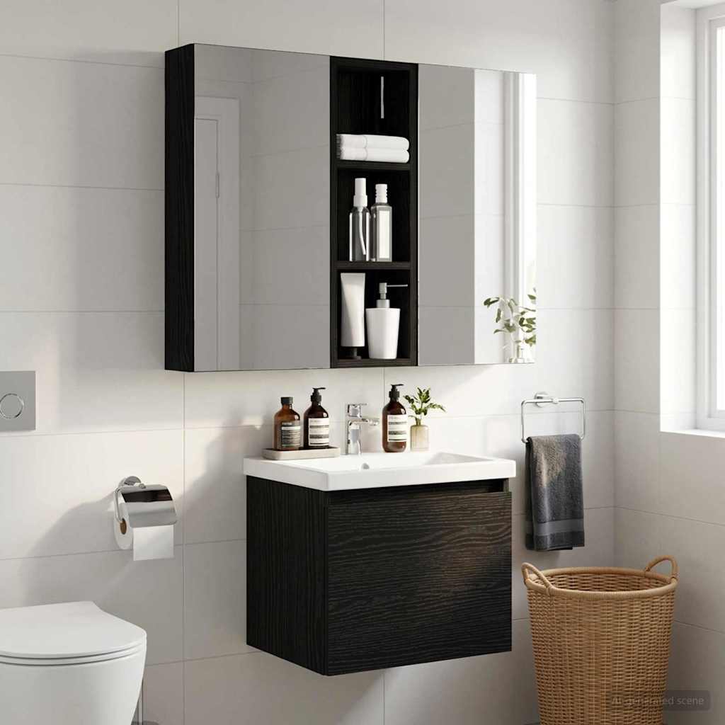 Badezimmer-Wandschrank Schwarz Eichen-Optik 20 x 10 x 60,5 cm