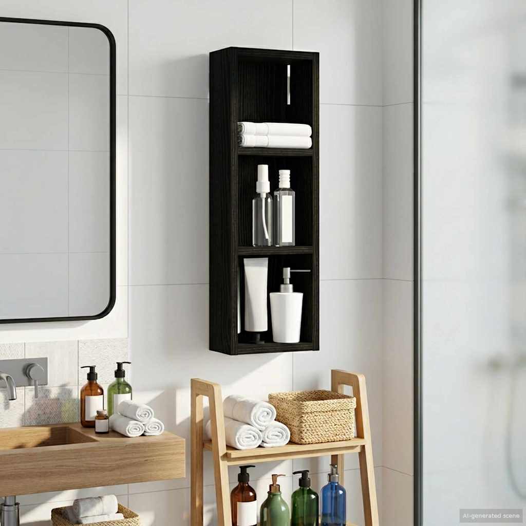 Badezimmer-Wandschrank Schwarz Eichen-Optik 20 x 10 x 60,5 cm