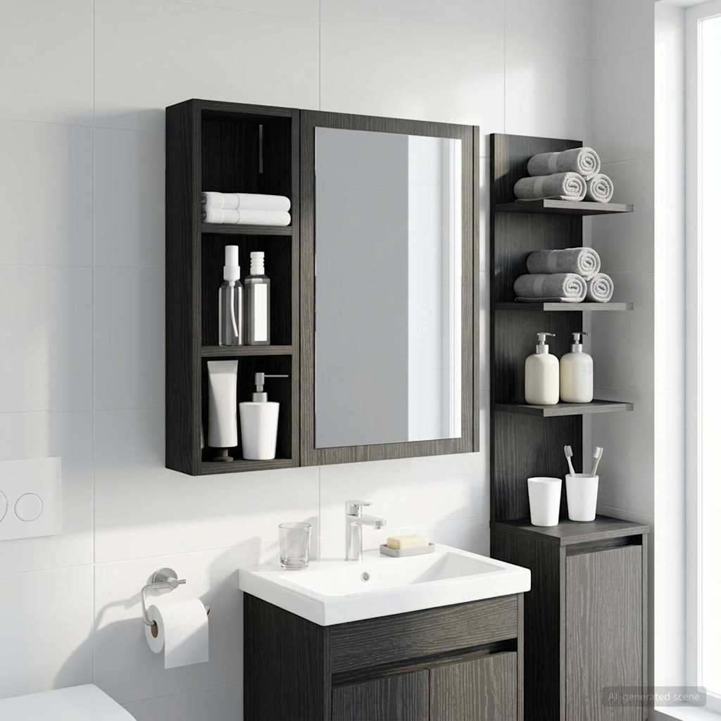 Badezimmer-Wandschrank Schwarz Eichen-Optik 20 x 10 x 60,5 cm