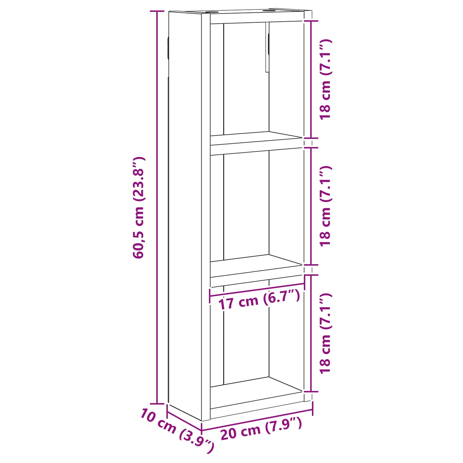 Badezimmer-Wandschrank Schwarz Eichen-Optik 20 x 10 x 60,5 cm