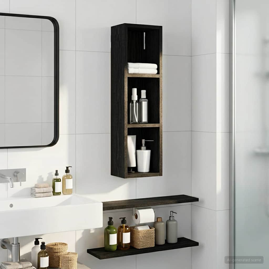 Badezimmer-Wandschrank Schwarz Eichen-Optik 20 x 14 x 70 cm