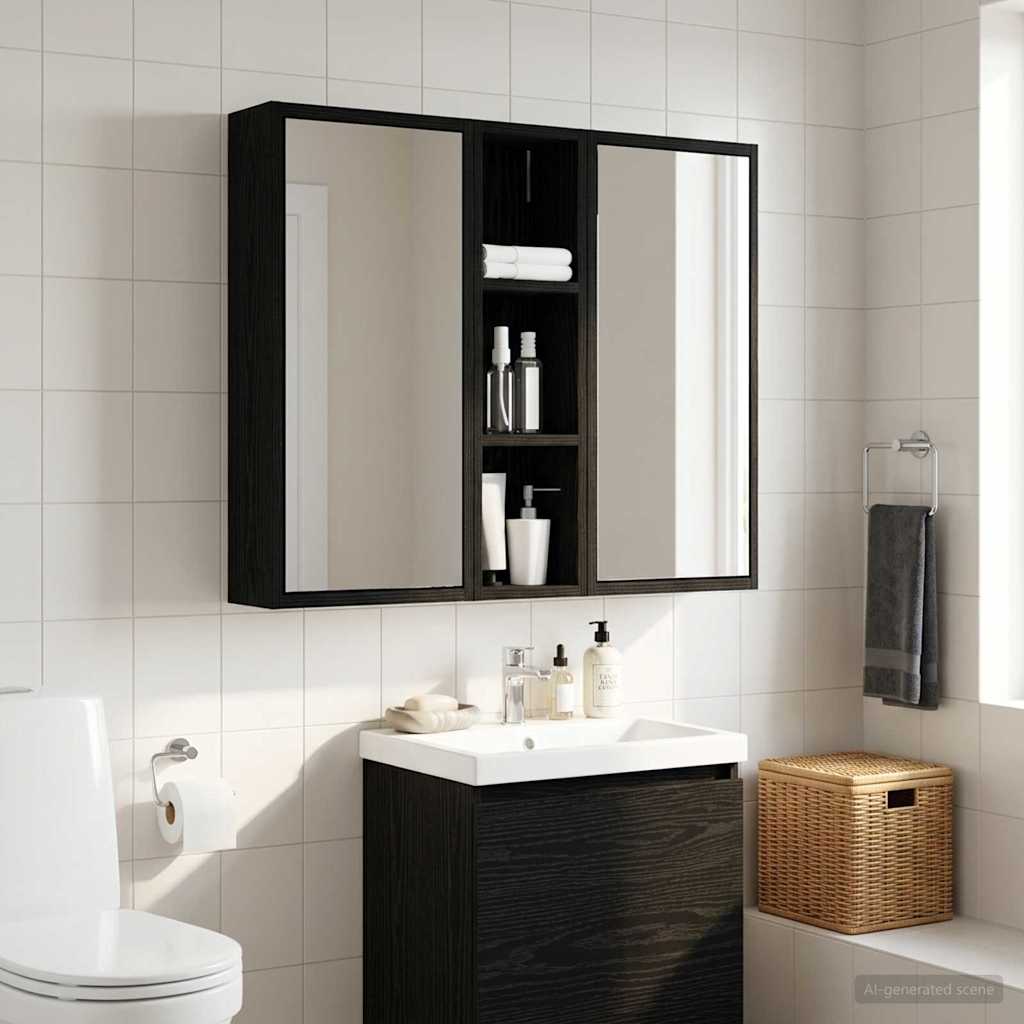 Badezimmer-Wandschrank Schwarz Eichen-Optik 20 x 14 x 70 cm