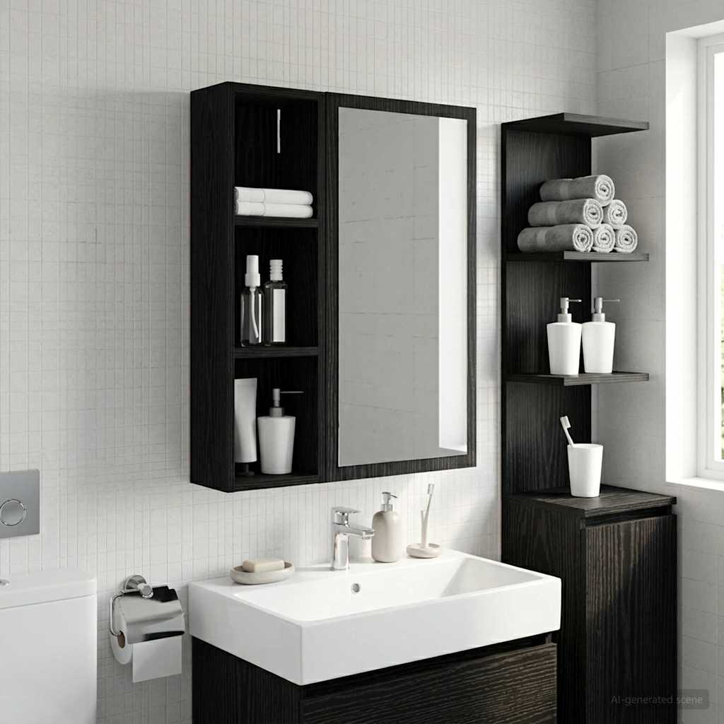 Badezimmer-Wandschrank Schwarz Eichen-Optik 20 x 14 x 70 cm