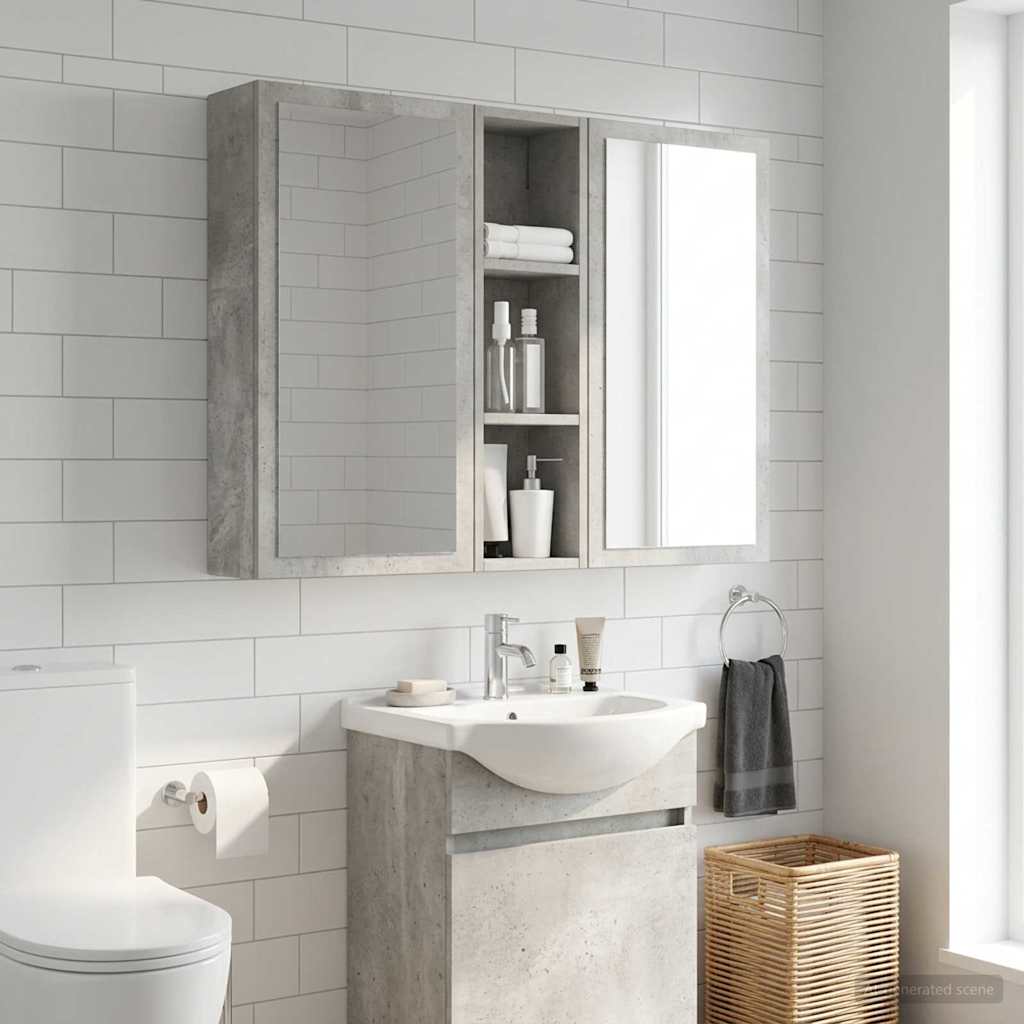 Badezimmer-Wandschrank Betongrau 20 x 14 x 70 cm Holzwerkstoff