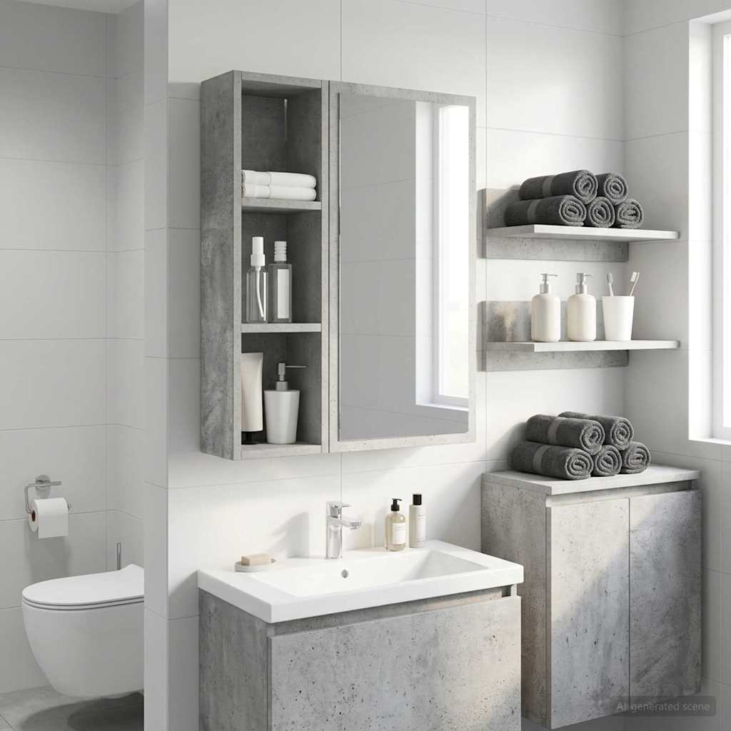 Badezimmer-Wandschrank Betongrau 20 x 14 x 70 cm Holzwerkstoff