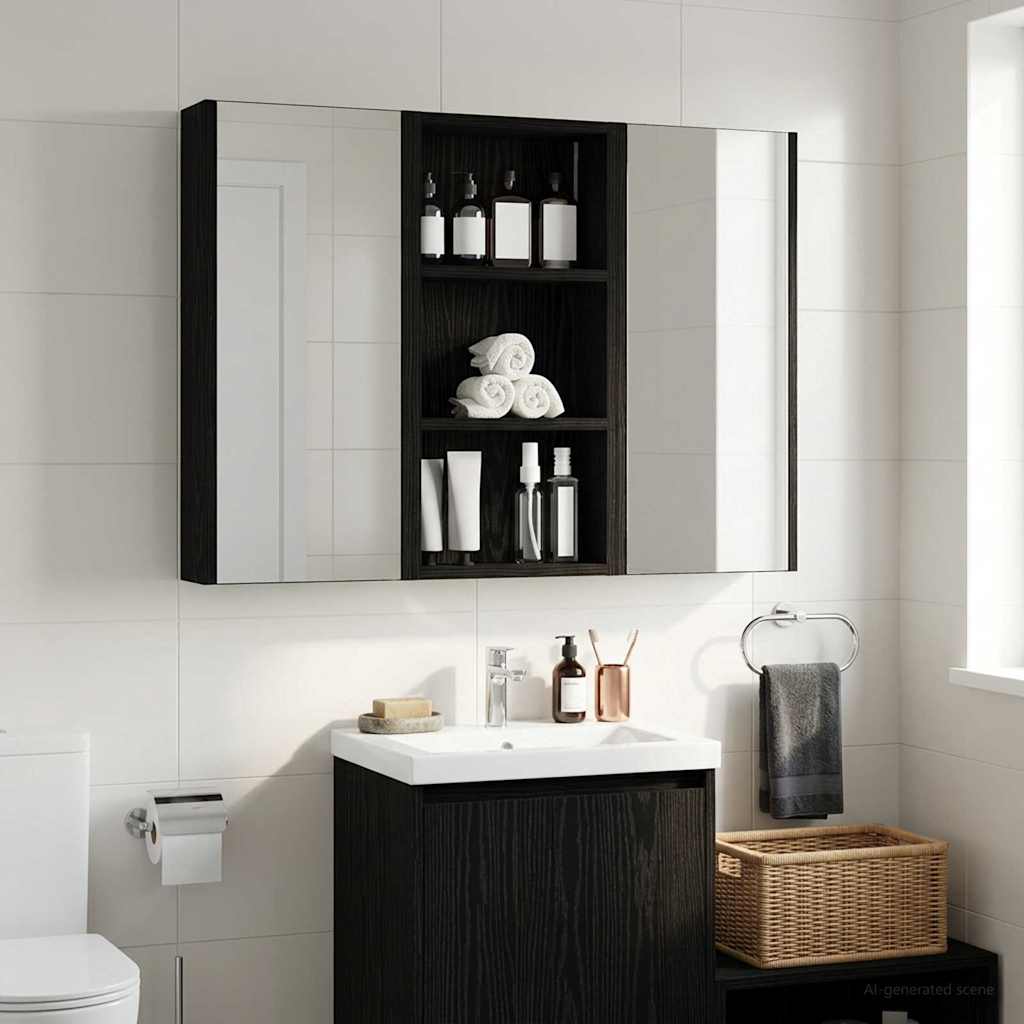 Badezimmer-Wandschrank Schwarz Eichen-Optik 30 x 10 x 60,5 cm