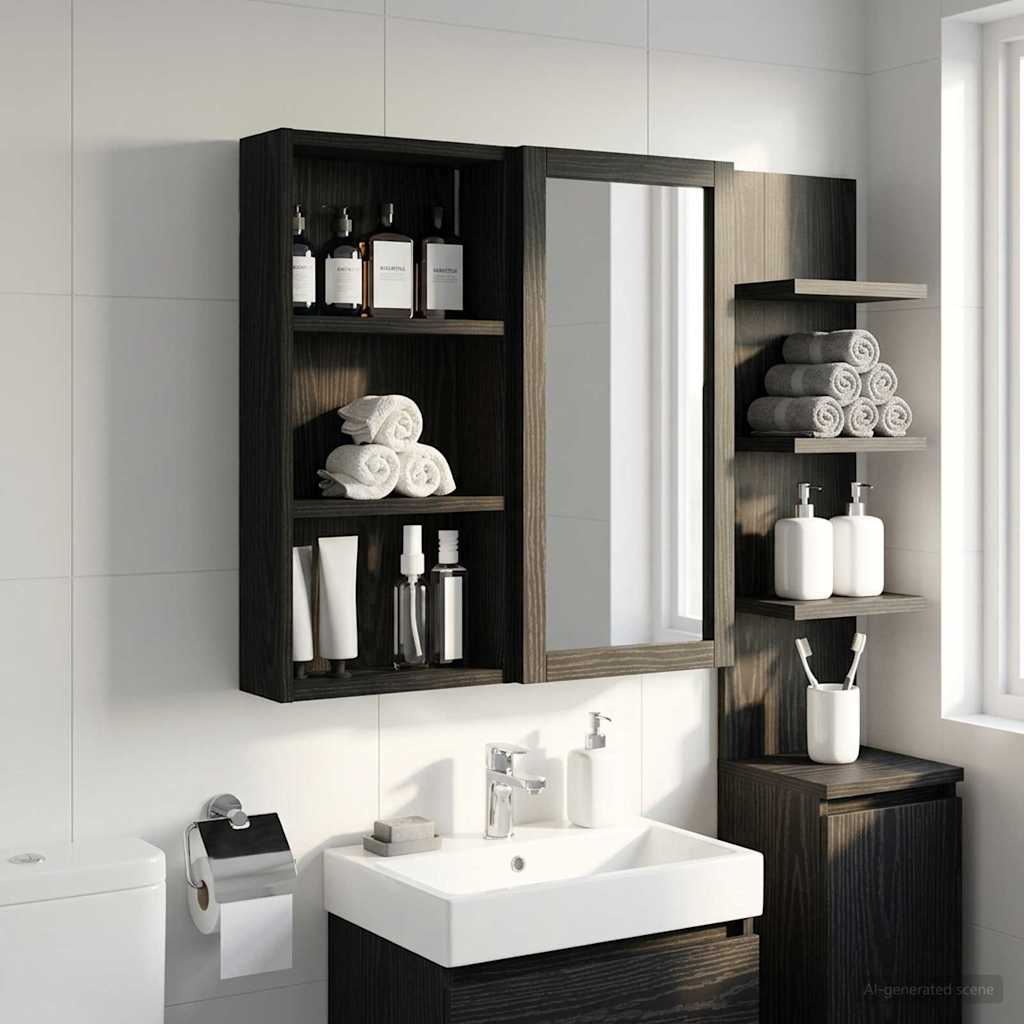 Badezimmer-Wandschrank Schwarz Eichen-Optik 30 x 10 x 60,5 cm