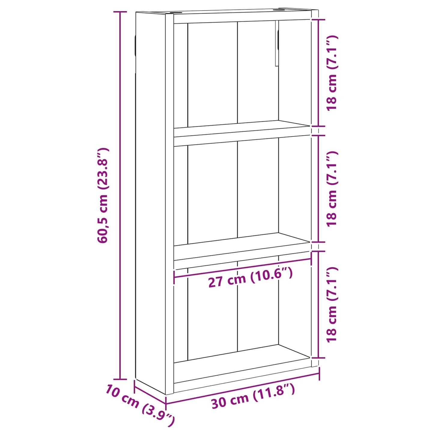 Badezimmer-Wandschrank Schwarz Eichen-Optik 30 x 10 x 60,5 cm