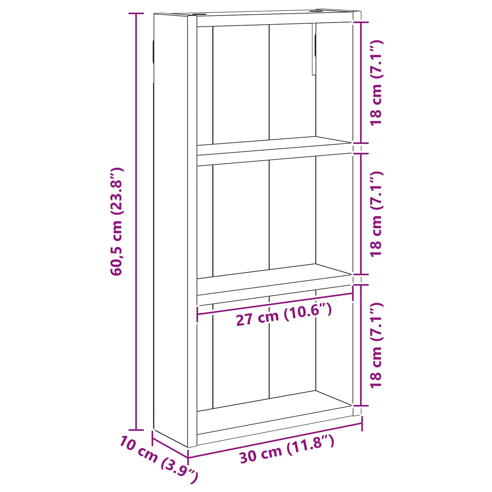 Badezimmer-Wandschrank Schwarz Eichen-Optik 30 x 10 x 60,5 cm
