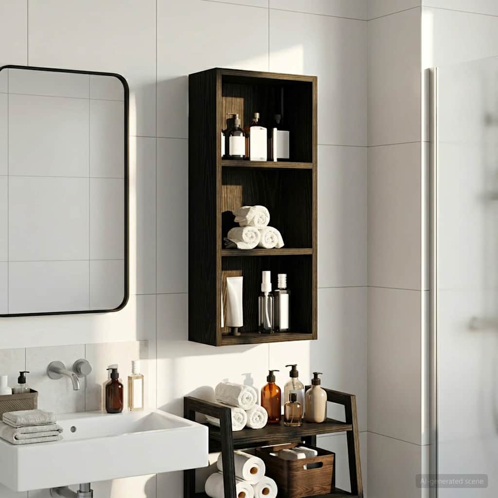 Badezimmer-Wandschrank Schwarz Eichen-Optik 30 x 14 x 70 cm