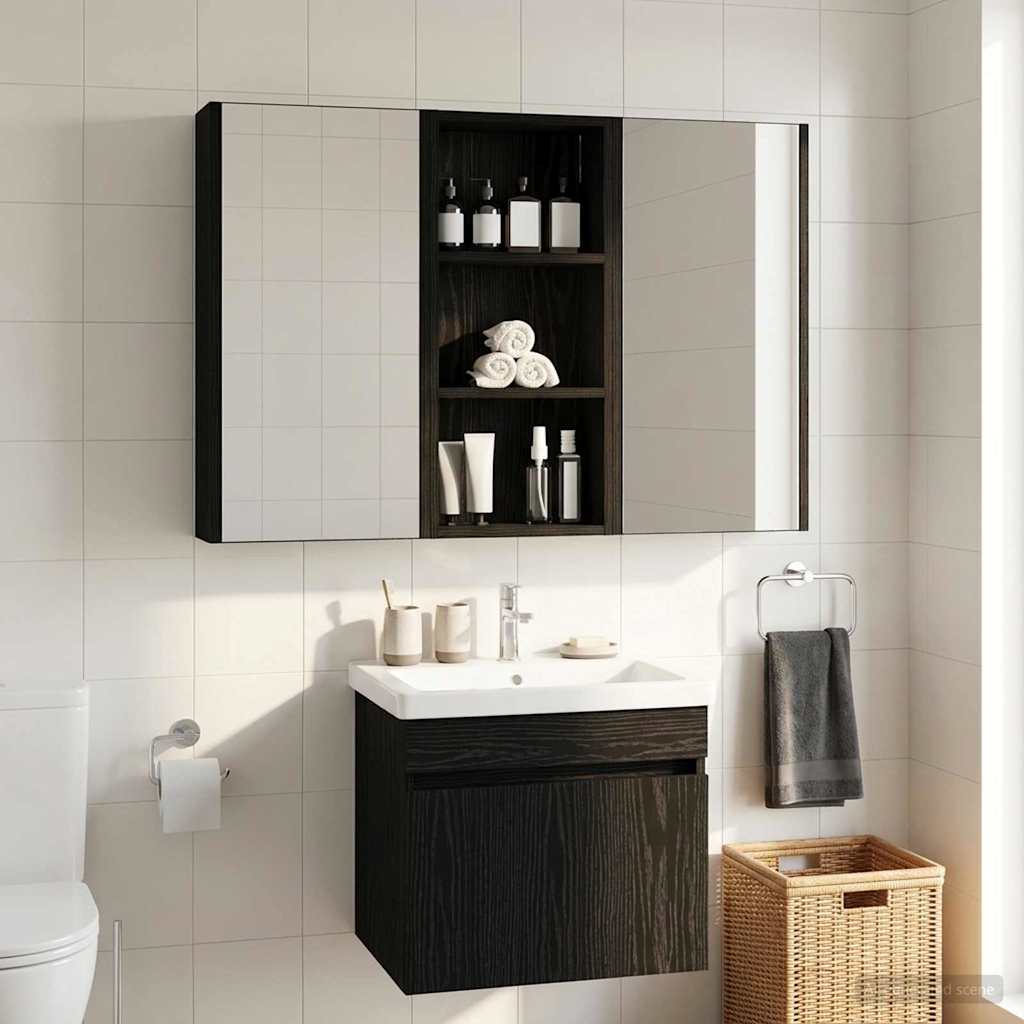 Badezimmer-Wandschrank Schwarz Eichen-Optik 30 x 14 x 70 cm
