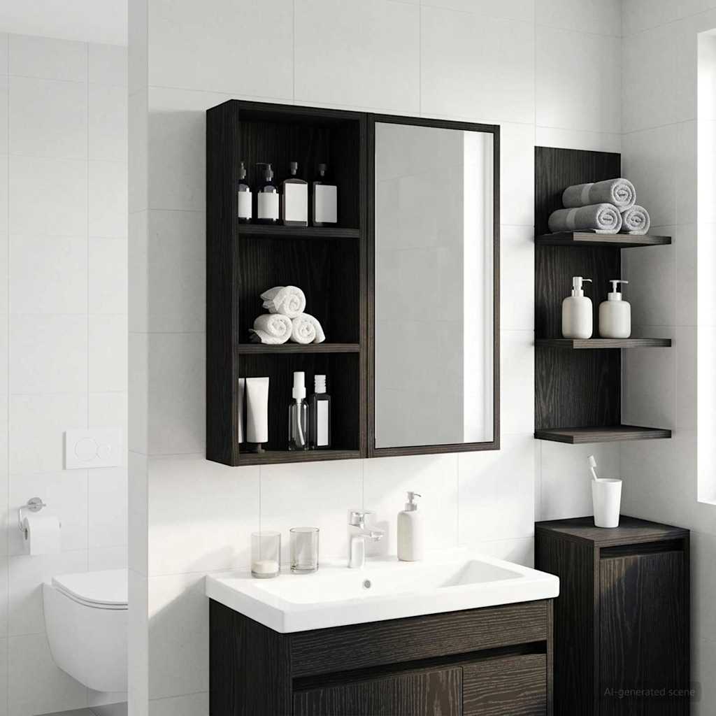 Badezimmer-Wandschrank Schwarz Eichen-Optik 30 x 14 x 70 cm
