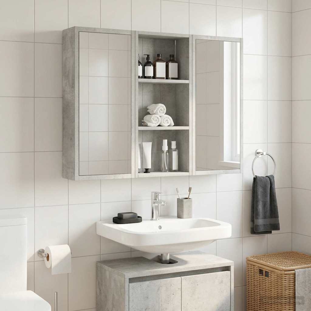 Badezimmer-Wandschrank Betongrau 30 x 14 x 70 cm Holzwerkstoff