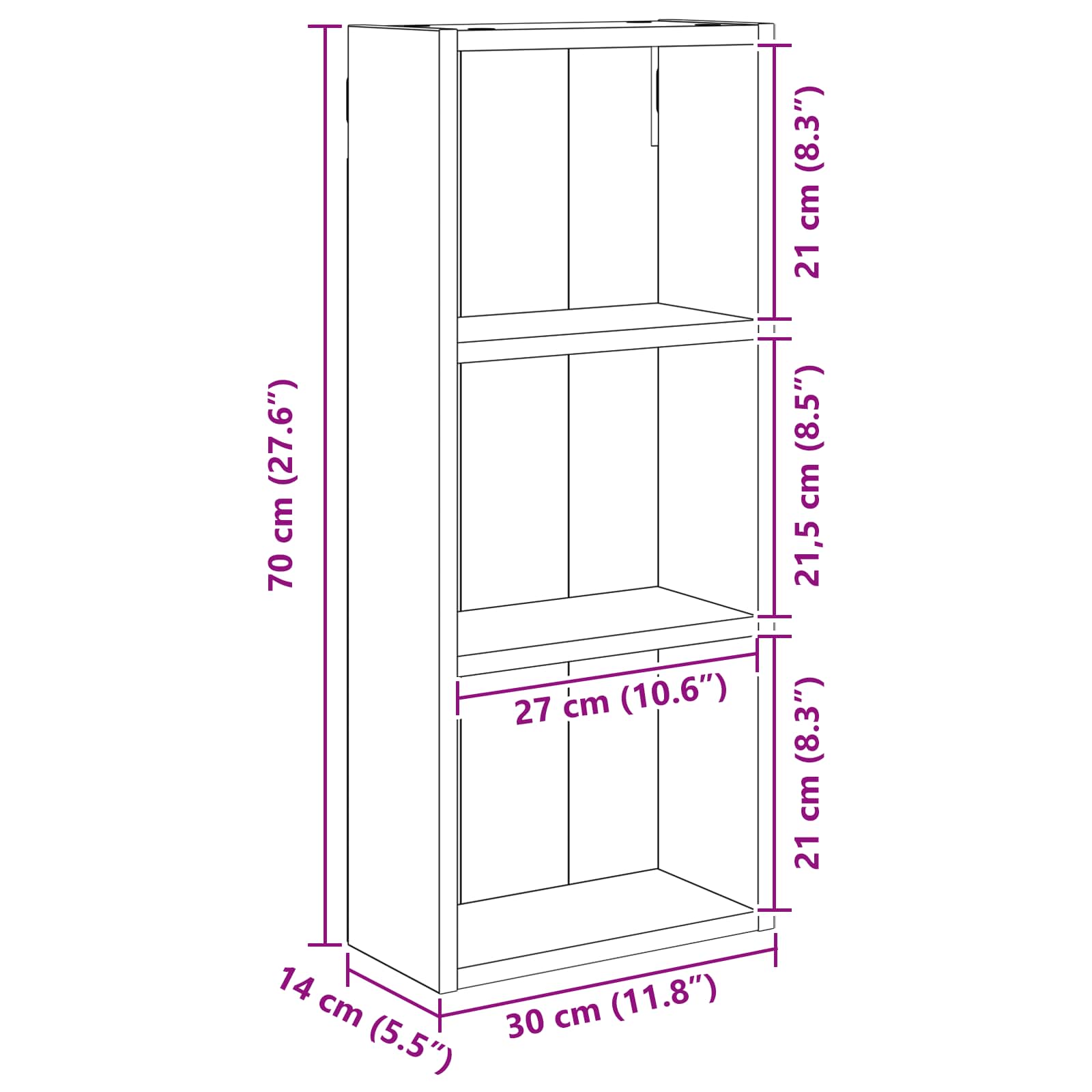 Badezimmer-Wandschrank Betongrau 30 x 14 x 70 cm Holzwerkstoff