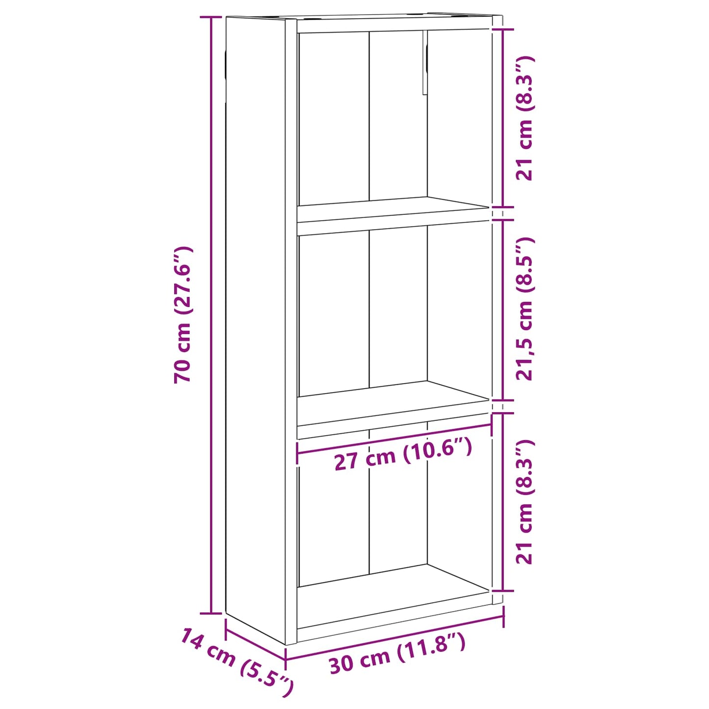 Badezimmer-Wandschrank Sonoma-Grau 30 x 14 x 70 cm
