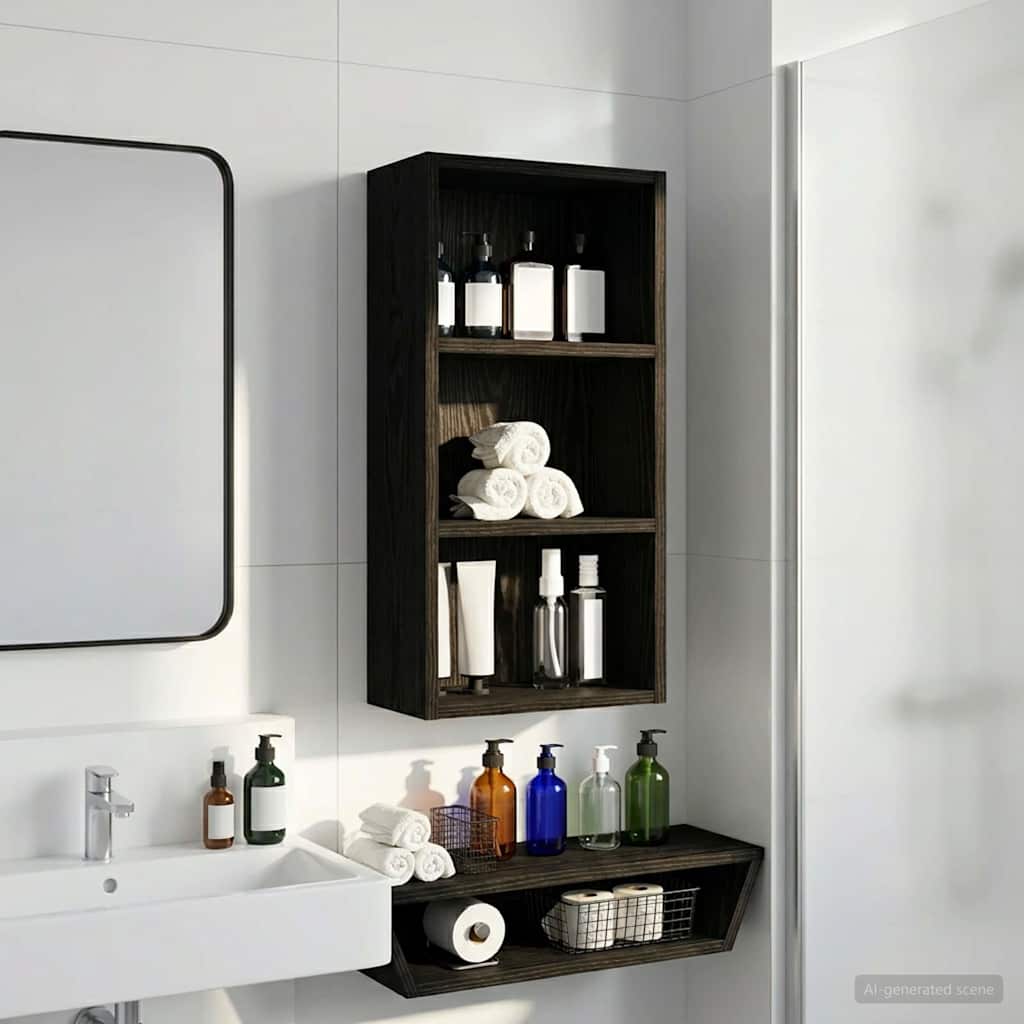 Badezimmer-Wandschrank Schwarz Eichen-Optik 30 x 16 x 62,5 cm