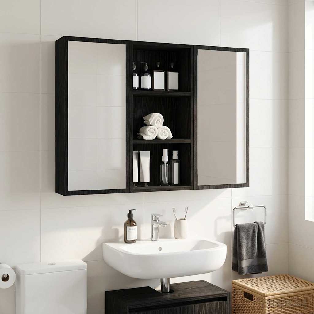 Badezimmer-Wandschrank Schwarz Eichen-Optik 30 x 16 x 62,5 cm