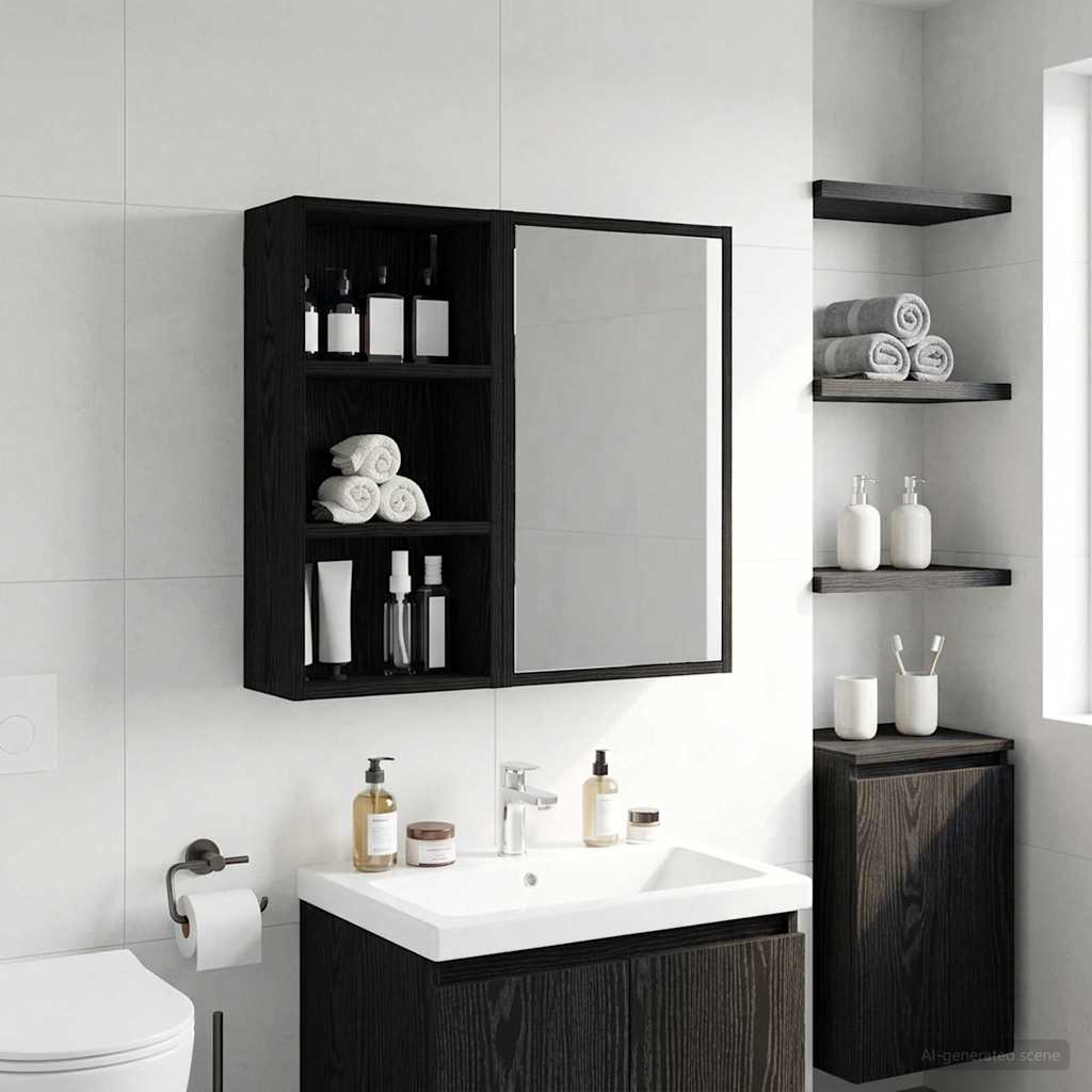 Badezimmer-Wandschrank Schwarz Eichen-Optik 30 x 16 x 62,5 cm