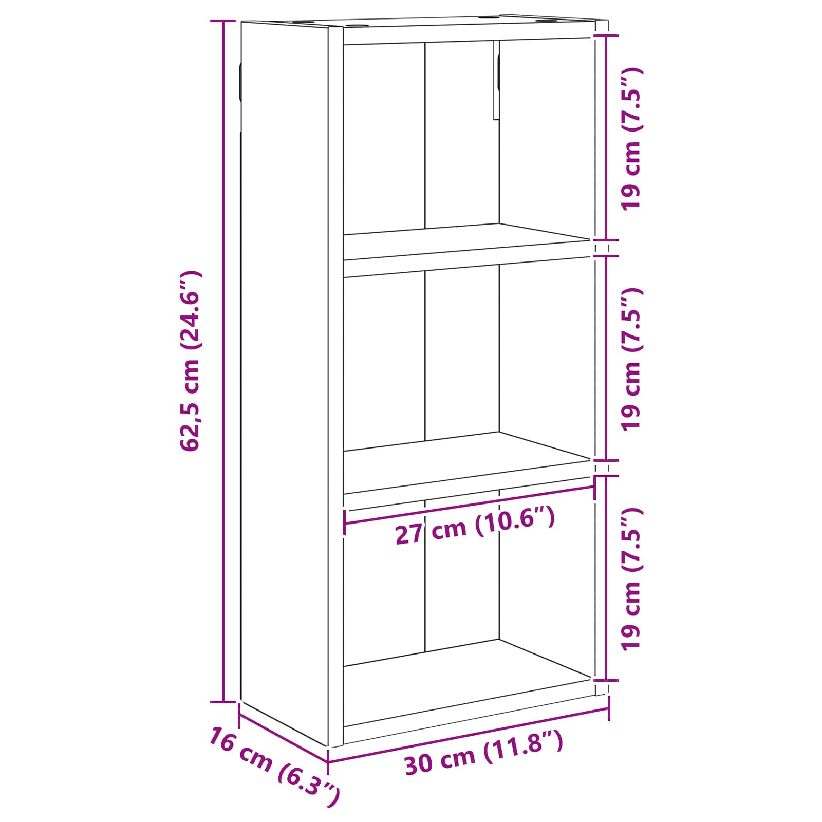 Badezimmer-Wandschrank Schwarz Eichen-Optik 30 x 16 x 62,5 cm