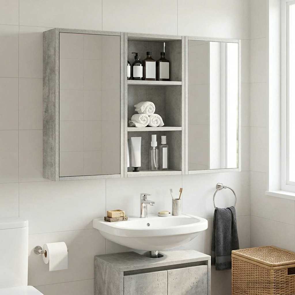 Badezimmer-Wandschrank Betongrau 30 x 16 x 62,5 cm