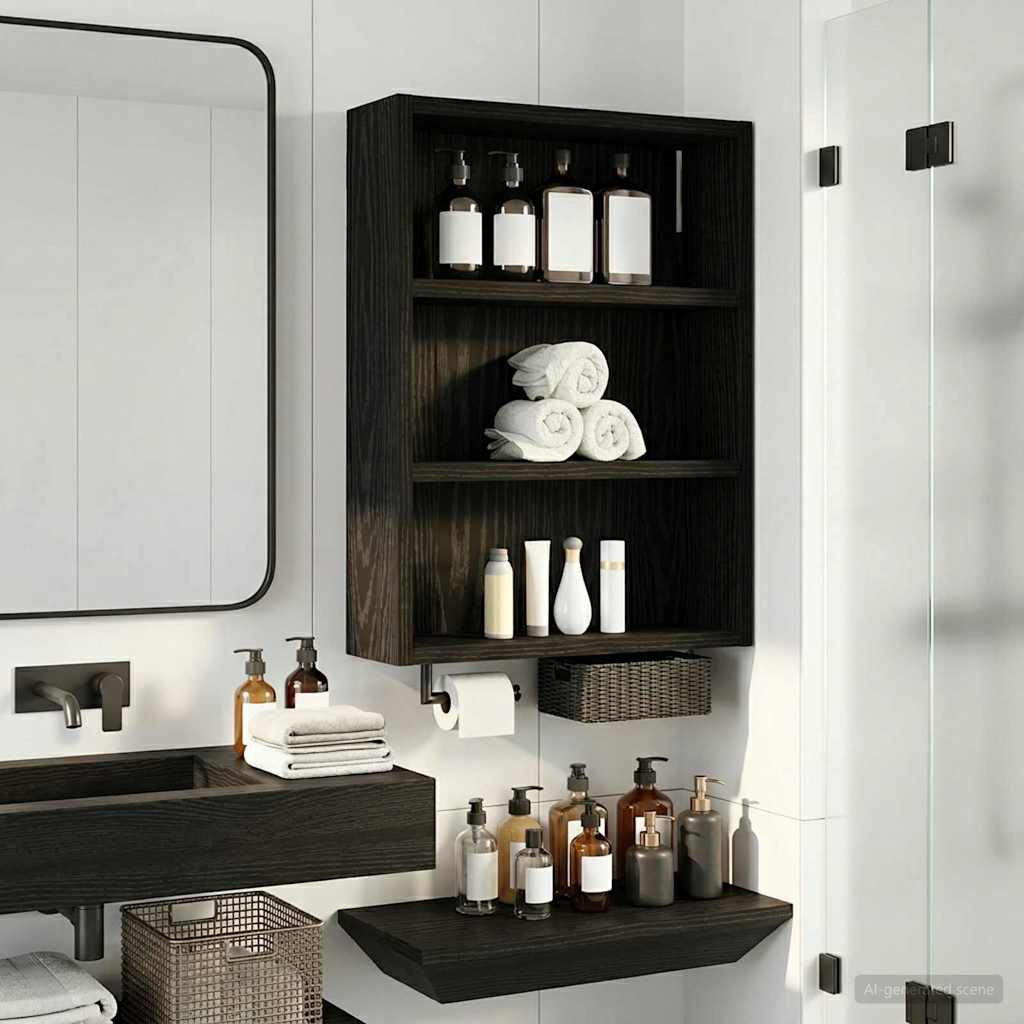 Badezimmer-Wandschrank Schwarz Eichen-Optik 40 x 10 x 50 cm