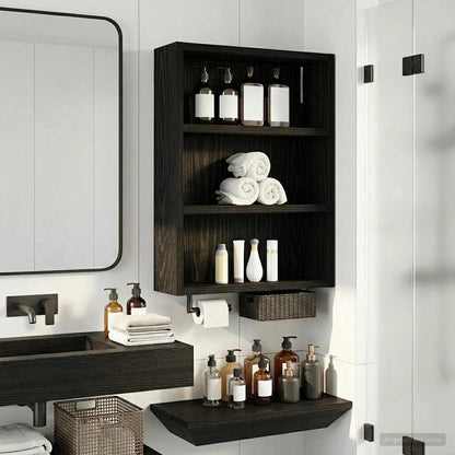 Badezimmer-Wandschrank Schwarz Eichen-Optik 40 x 10 x 50 cm