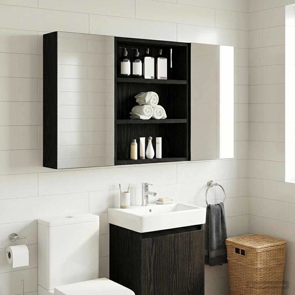 Badezimmer-Wandschrank Schwarz Eichen-Optik 40 x 10 x 50 cm
