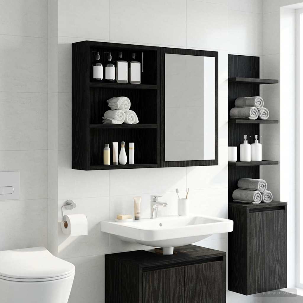 Badezimmer-Wandschrank Schwarz Eichen-Optik 40 x 10 x 50 cm