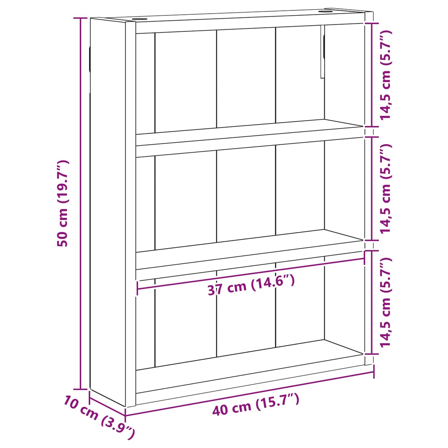 Badezimmer-Wandschrank Schwarz Eichen-Optik 40 x 10 x 50 cm