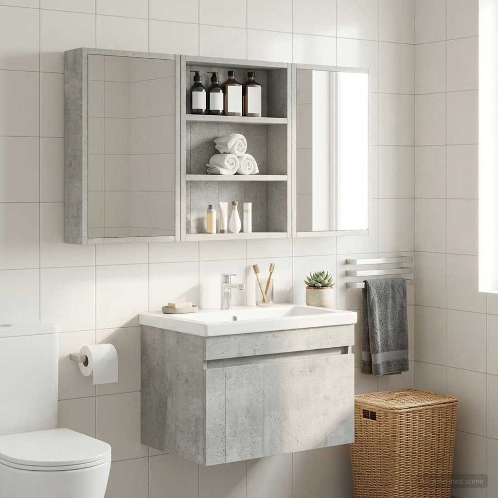 Badezimmer-Wandschrank Betongrau 40 x 10 x 50 cm Holzwerkstoff