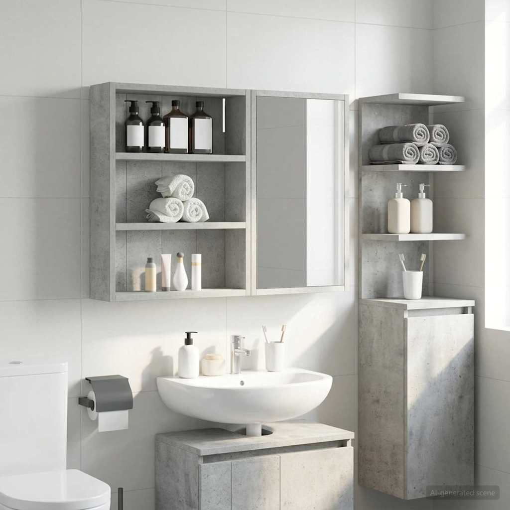 Badezimmer-Wandschrank Betongrau 40 x 10 x 50 cm Holzwerkstoff