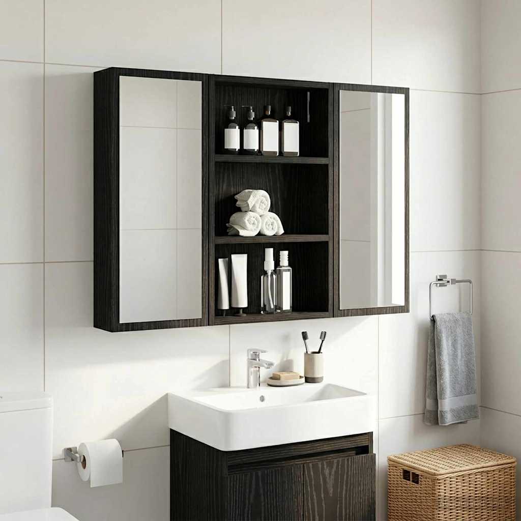 Badezimmer-Wandschrank Schwarz Eichen-Optik 40 x 10 x 60,5 cm