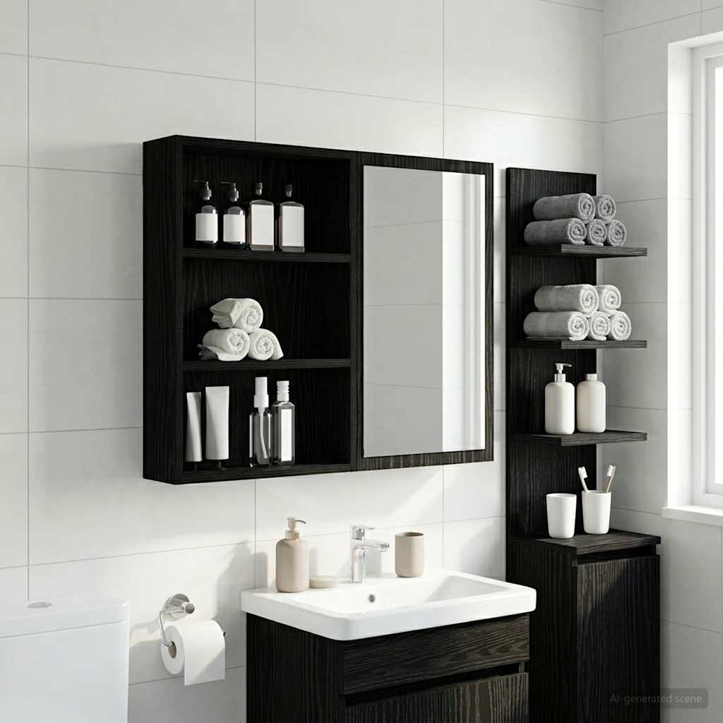 Badezimmer-Wandschrank Schwarz Eichen-Optik 40 x 10 x 60,5 cm