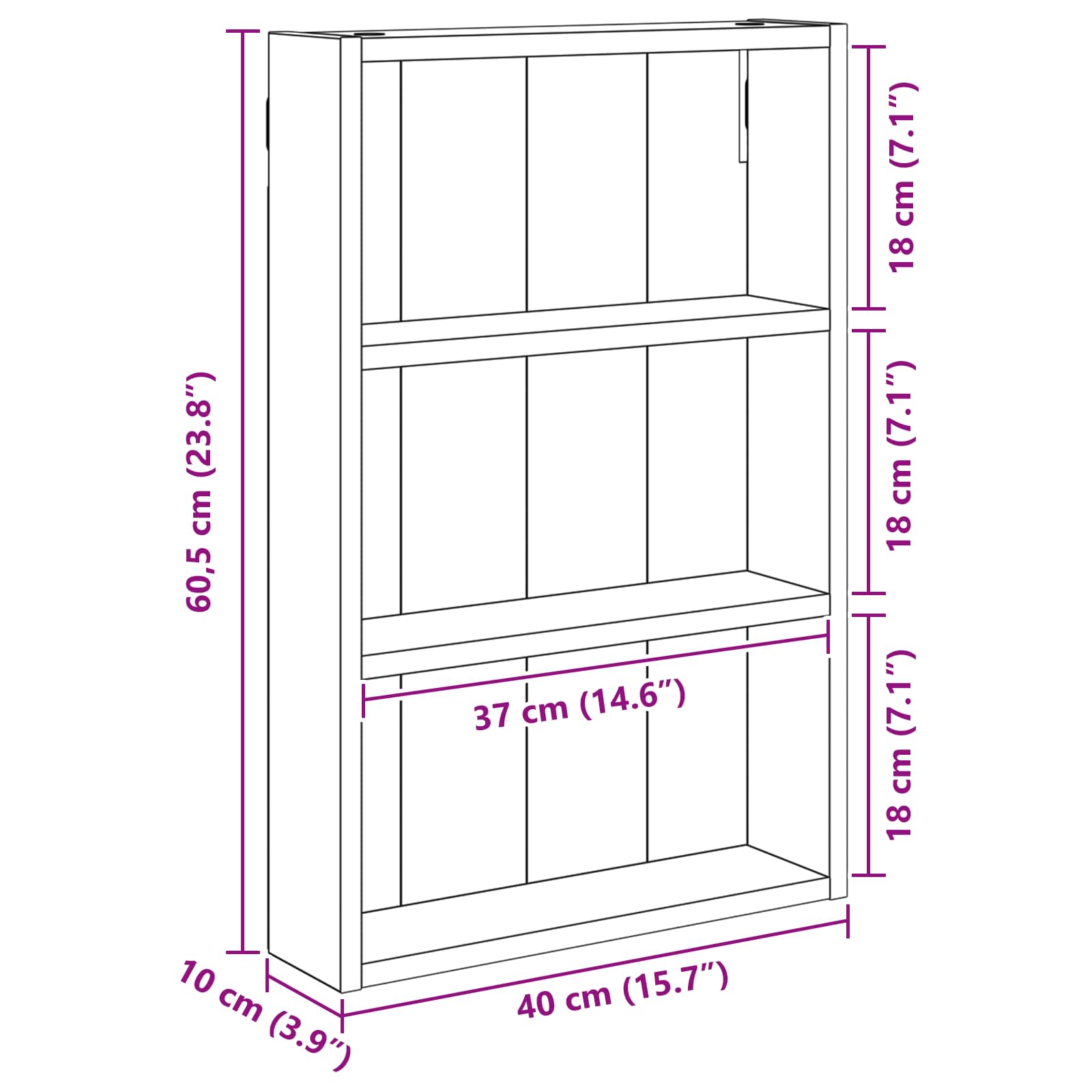 Badezimmer-Wandschrank Schwarz Eichen-Optik 40 x 10 x 60,5 cm