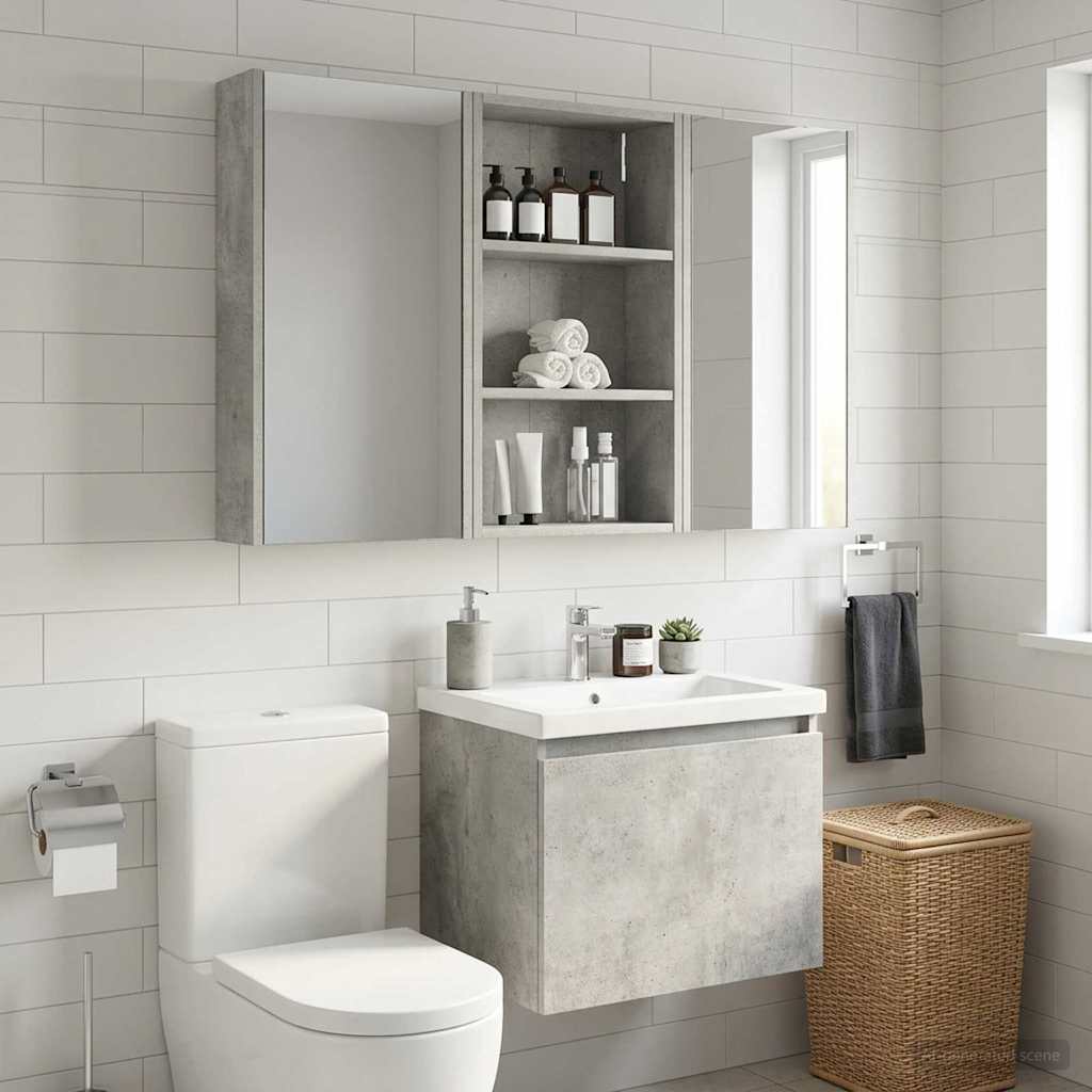 Badezimmer-Wandschrank Betongrau 40 x 14 x 70 cm Holzwerkstoff