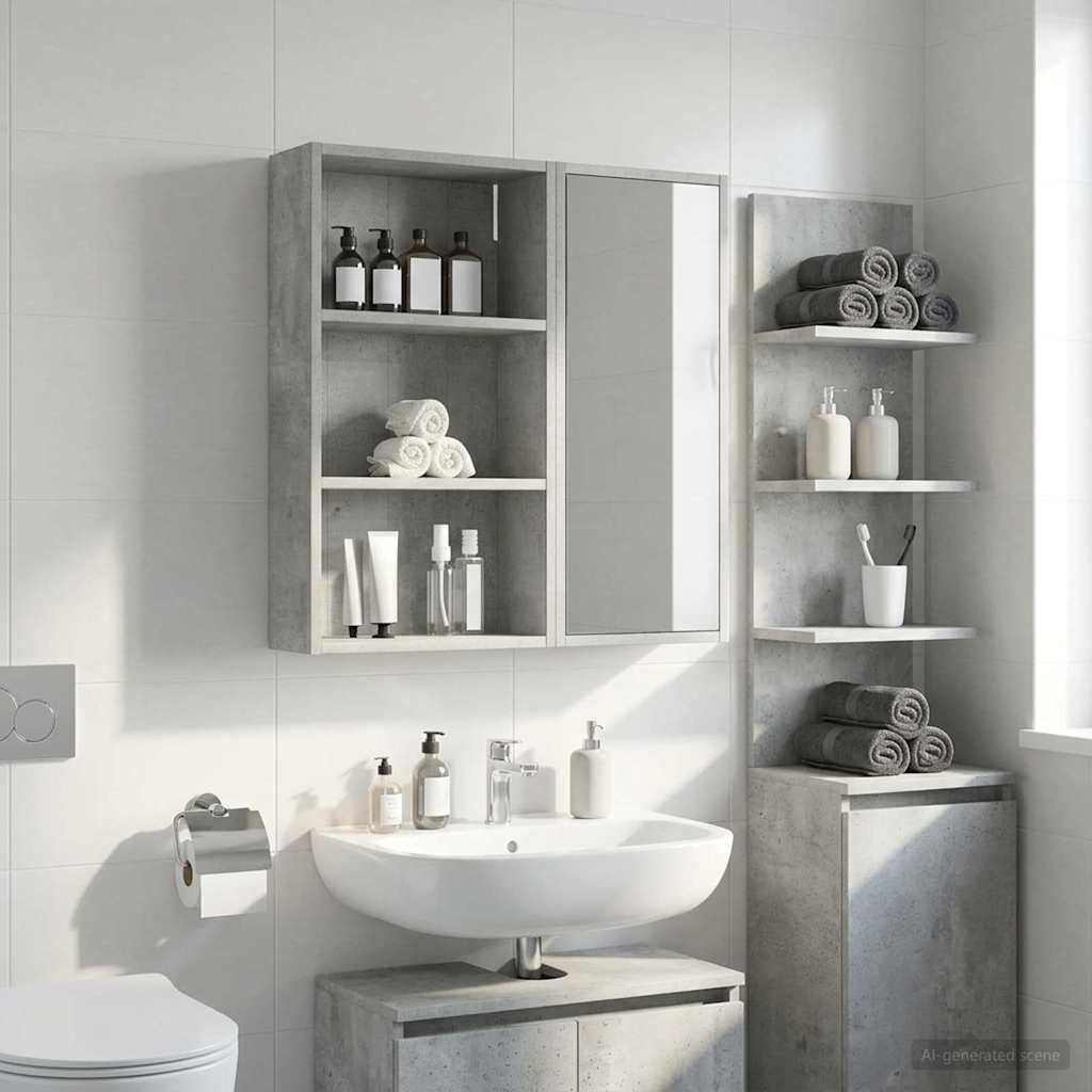 Badezimmer-Wandschrank Betongrau 40 x 14 x 70 cm Holzwerkstoff