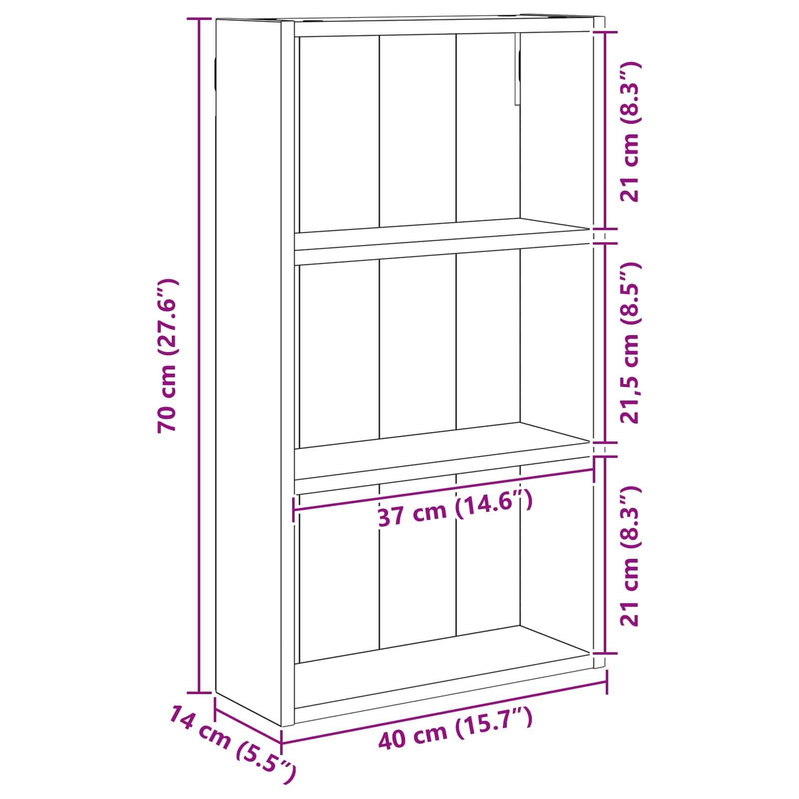 Badezimmer-Wandschrank Sonoma-Grau 40 x 14 x 70 cm