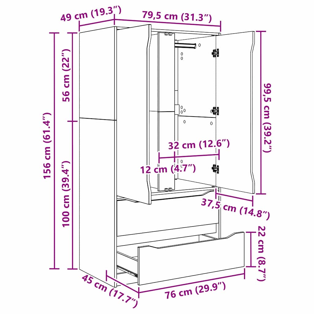Kleiderschrank mit Tür Weiß 79,5 x 49 x 156 cm Holzwerkstoff