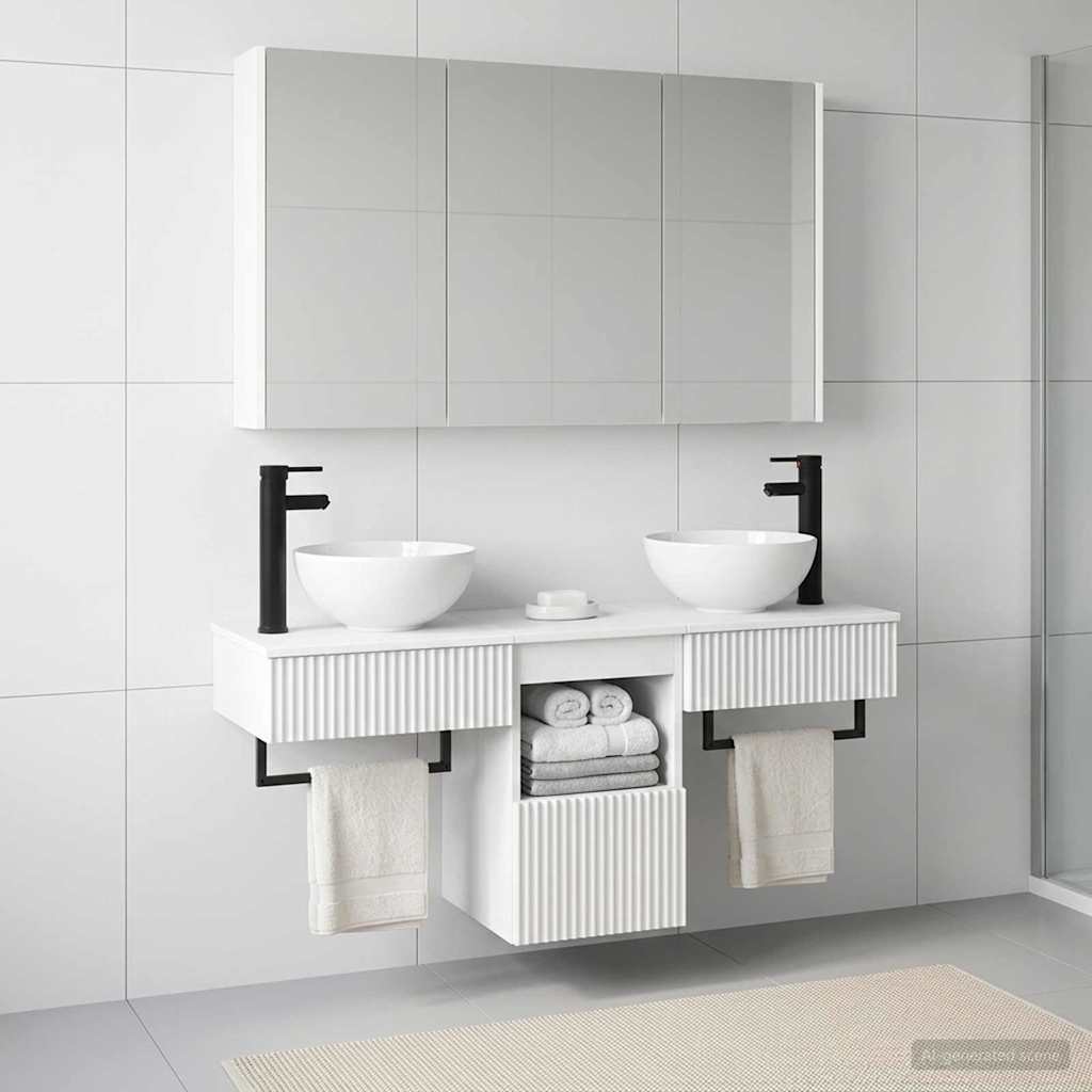Badezimmerschrank-Set 4 stk. Weiß Holzwerkstoff