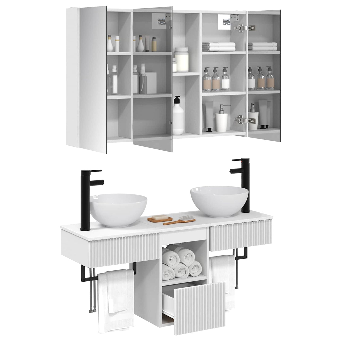 Badezimmerschrank-Set 4 stk. Weiß Holzwerkstoff